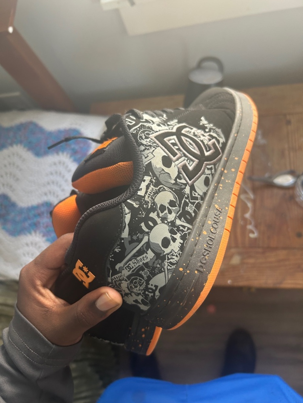 DC Kids Black and Orange Skate Sneakers with Skull Graphic